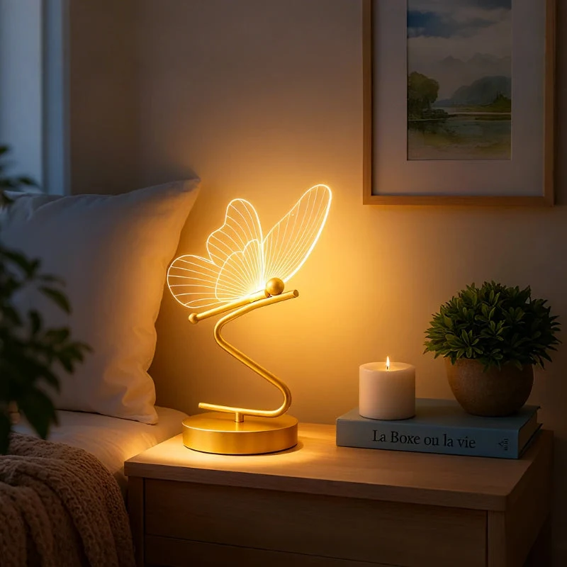Euroselle Butterfly Table Lamp Cordless Rechargeable Nightstand Light With Adjustable Lighting