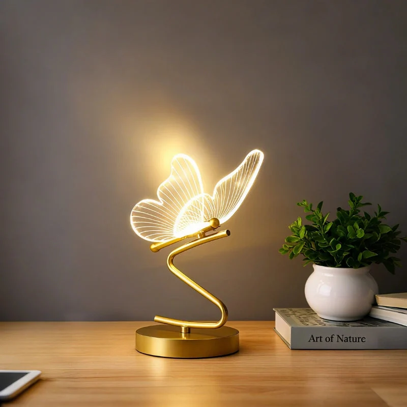 Euroselle Butterfly Table Lamp Cordless Rechargeable Nightstand Light With Adjustable Lighting