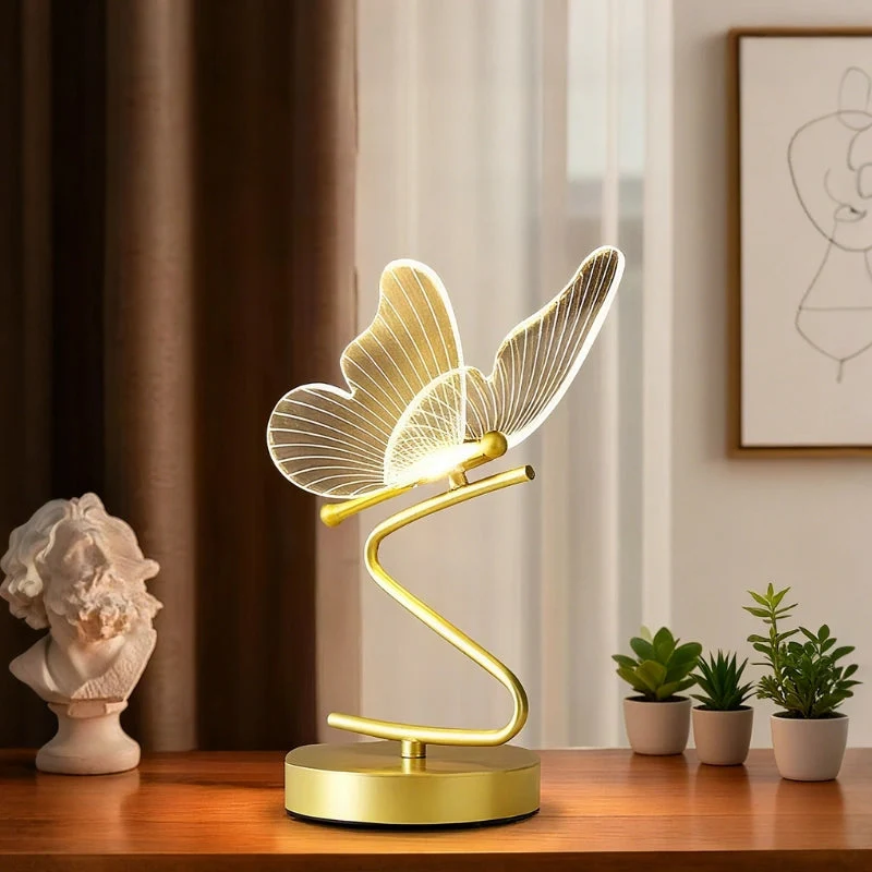 Euroselle Butterfly Table Lamp Cordless Rechargeable Nightstand Light With Adjustable Lighting