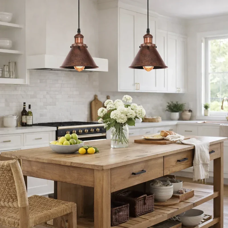 Euroselle Copper Rustic Pendant Light for Farmhouse Style With Vintage Charm