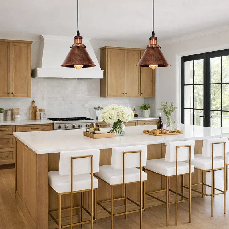 Euroselle Copper Rustic Pendant Light for Farmhouse Style With Vintage Charm