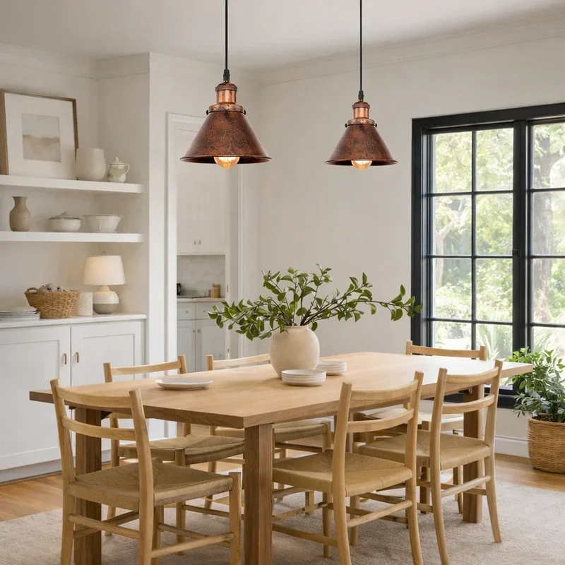 Euroselle Copper Rustic Pendant Light for Farmhouse Style With Vintage Charm