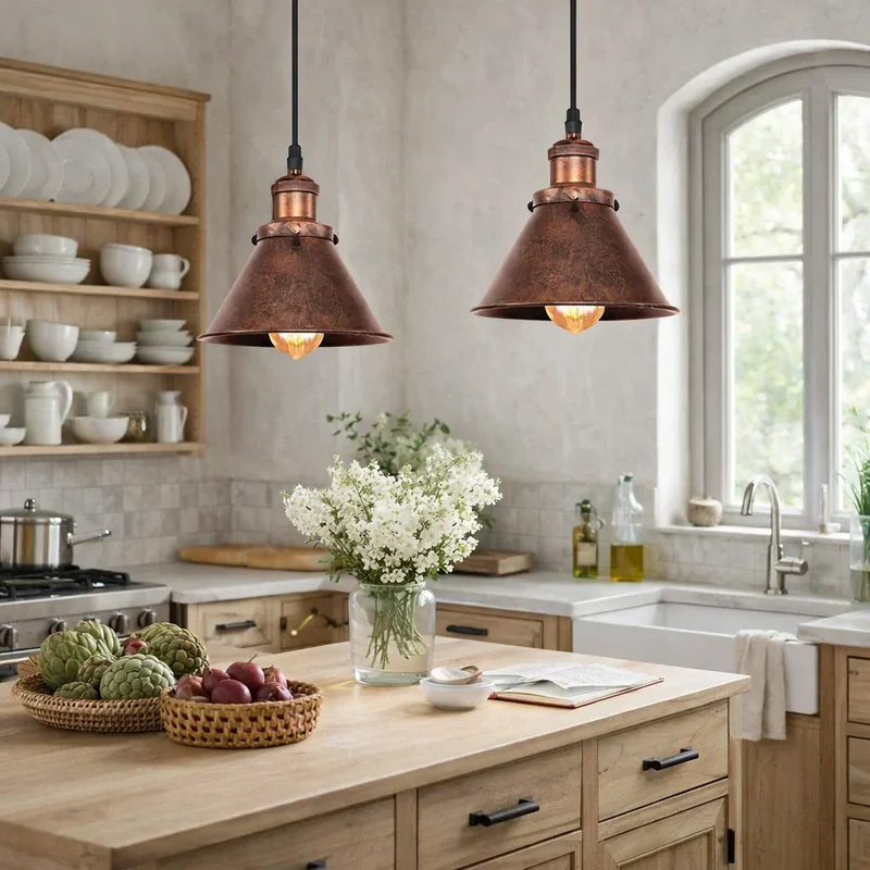 Euroselle Copper Rustic Pendant Light for Farmhouse Style With Vintage Charm