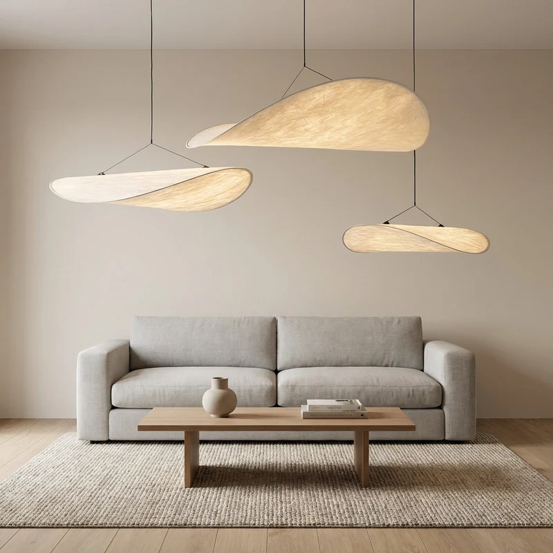 Euroselle Japandi Pendant Light With Silk Shade For Dining And Living Areas
