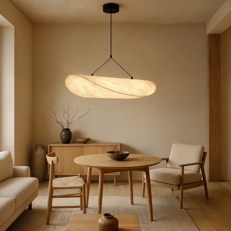 Euroselle Japandi Pendant Light With Silk Shade For Dining And Living Areas