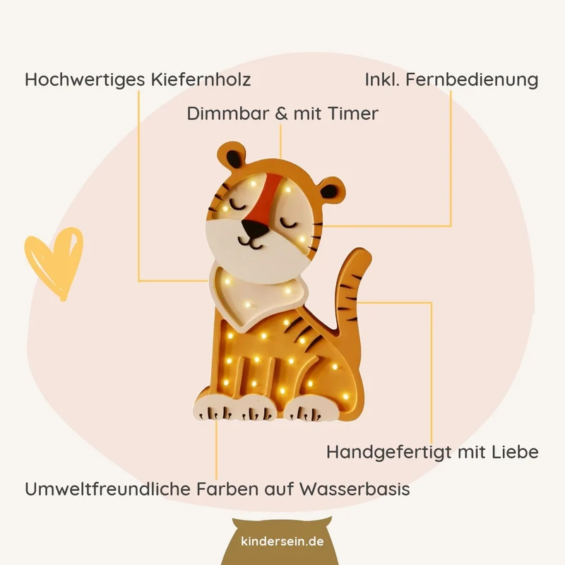 LED Nachtlicht Tiger aus Holz, dimmbar