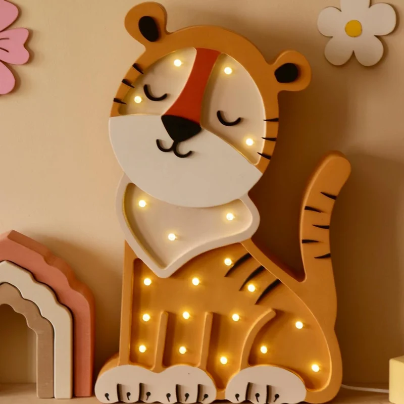 LED Nachtlicht Tiger aus Holz, dimmbar