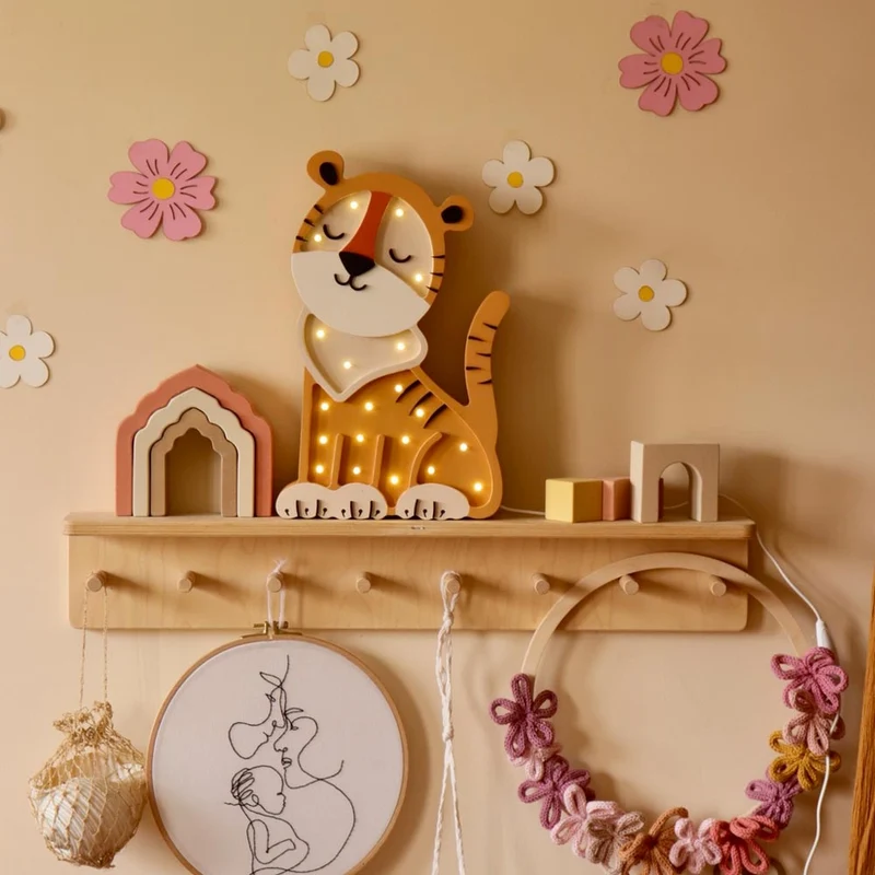 LED Nachtlicht Tiger aus Holz, dimmbar