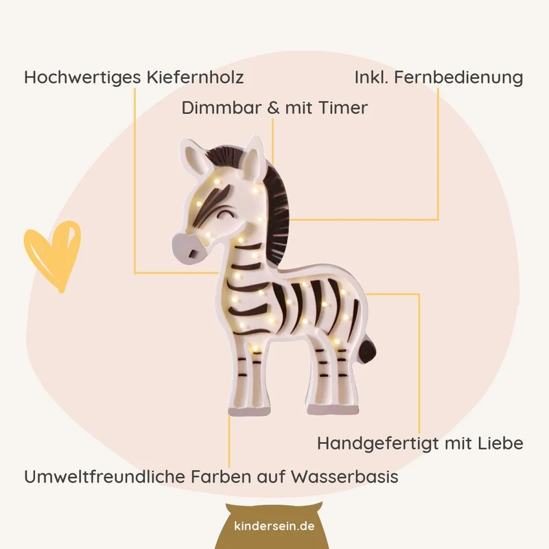 LED Nachtlicht Zebra aus Holz, dimmbar