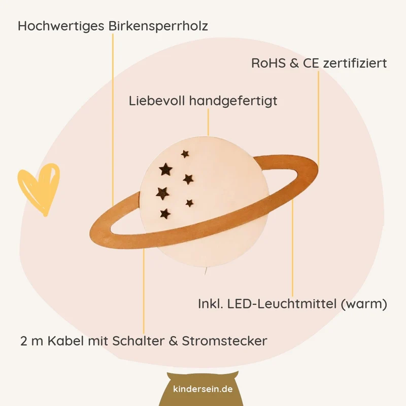 Wandlampe Saturn aus Holz