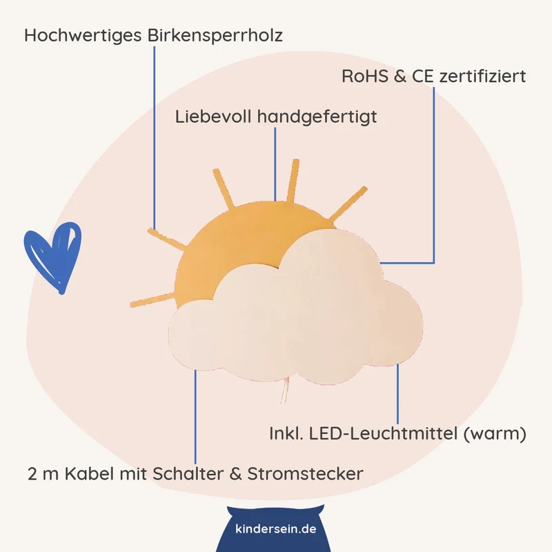 Wandlampe Sonne und Wolke aus Holz