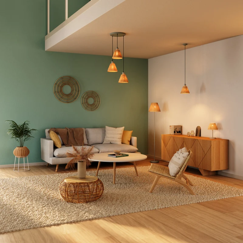 OSRAM DECOR Standleuchte Decor Raffia grün-braun, E27, 300 mm