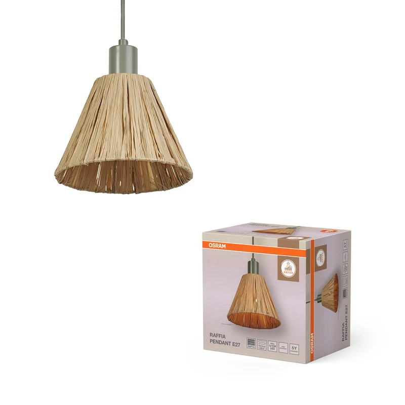 OSRAM DECOR Pendelleuchte Decor Raffia grün-braun, E27, 200 mm