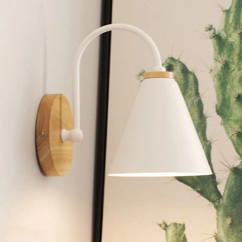 Swing Arm Wall Lamp With Wood And Metal Cone Shade Euroselle
