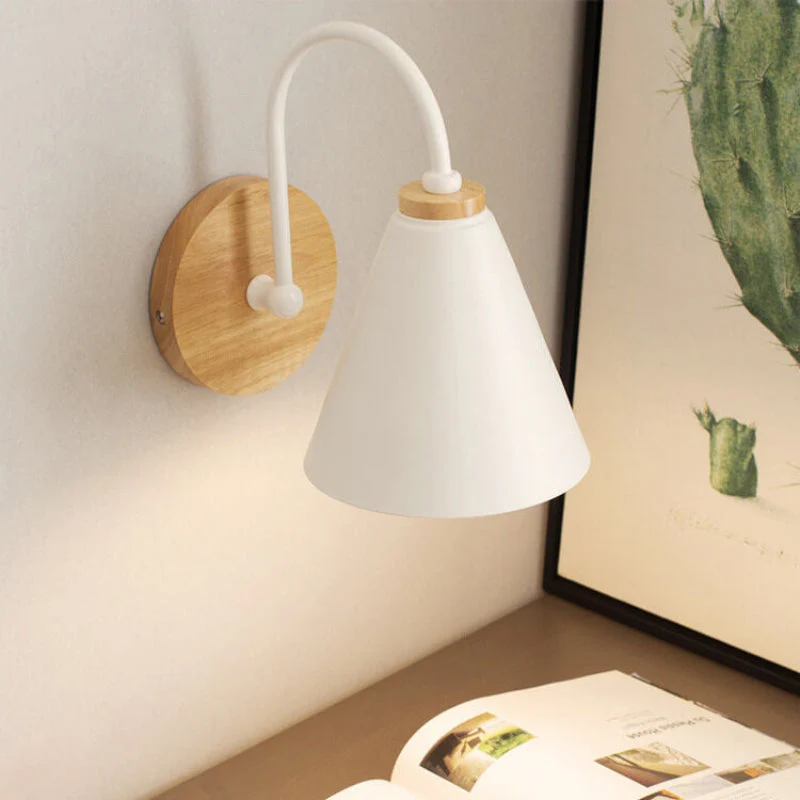 Swing Arm Wall Lamp With Wood And Metal Cone Shade Euroselle