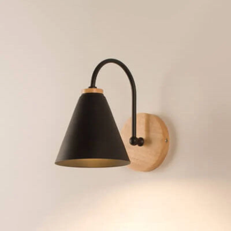 Swing Arm Wall Lamp With Wood And Metal Cone Shade Euroselle