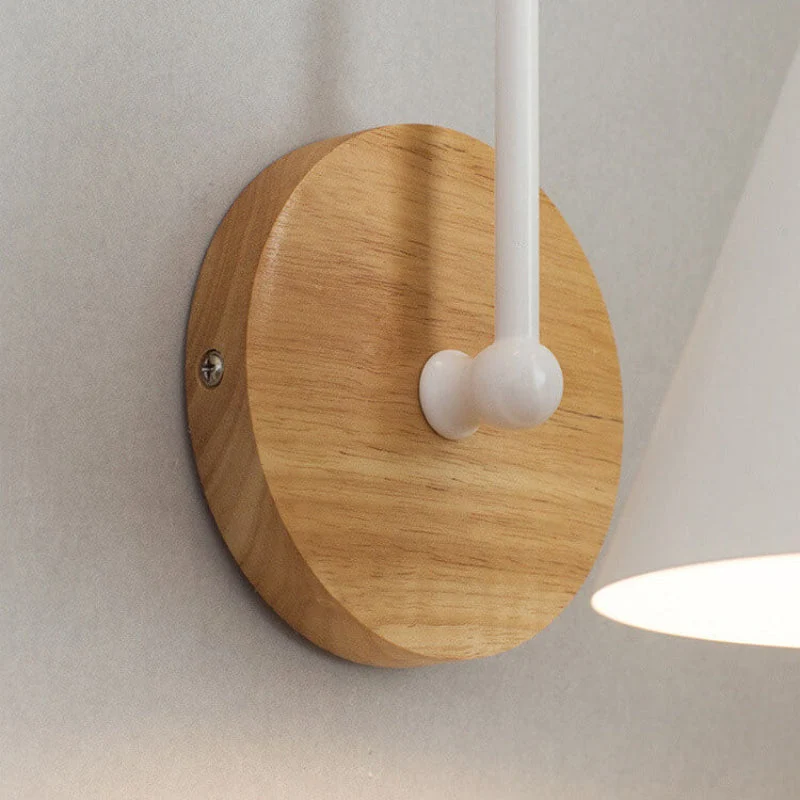 Swing Arm Wall Lamp With Wood And Metal Cone Shade Euroselle
