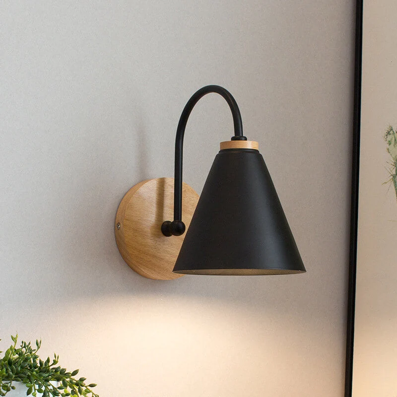 Swing Arm Wall Lamp With Wood And Metal Cone Shade Euroselle