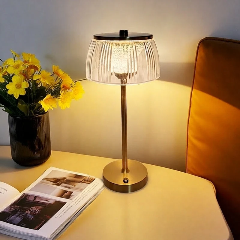 Euroselle Rechargeable LED Table Lamp With Acrylic Shade And Iron Base, Touch Control, 1200 mAh