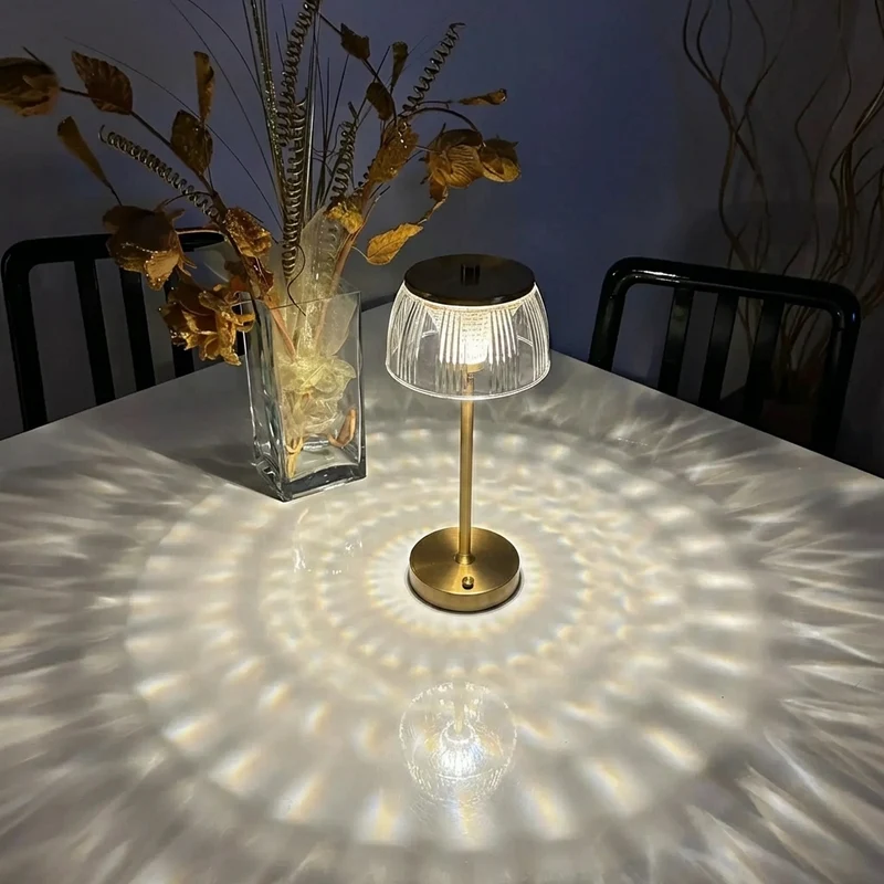 Euroselle Rechargeable LED Table Lamp With Acrylic Shade And Iron Base, Touch Control, 1200 mAh