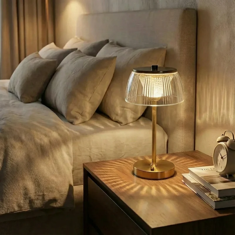 Euroselle Rechargeable LED Table Lamp With Acrylic Shade And Iron Base, Touch Control, 1200 mAh
