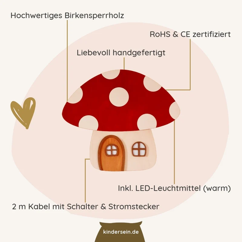 Wandlampe Fliegenpilz aus Holz