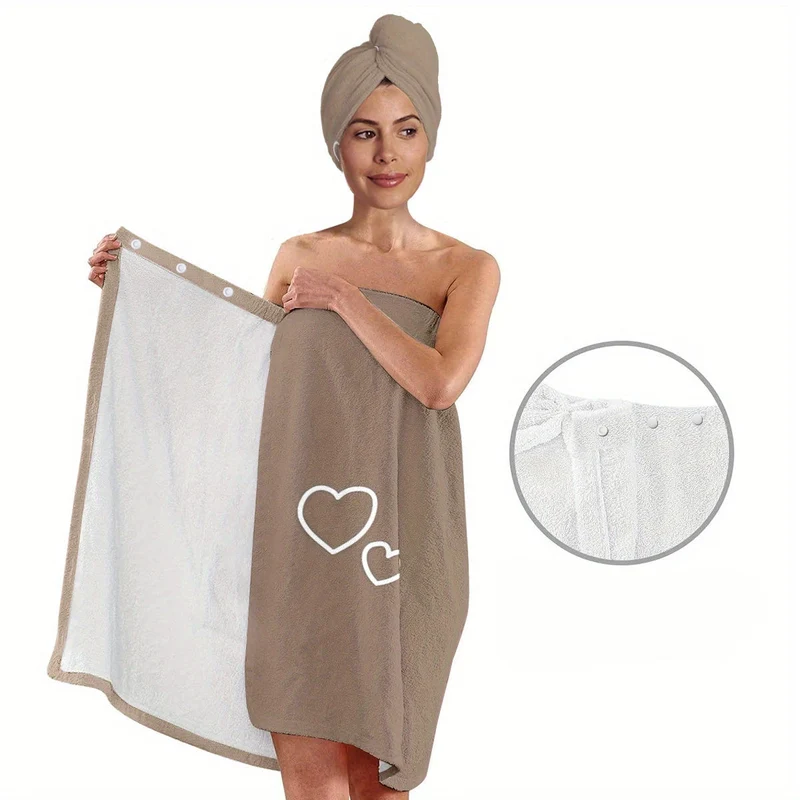 Euroselle Minimalist Bathrobe and Towel Set, Lightweight Quick-Dry Bath Wrap