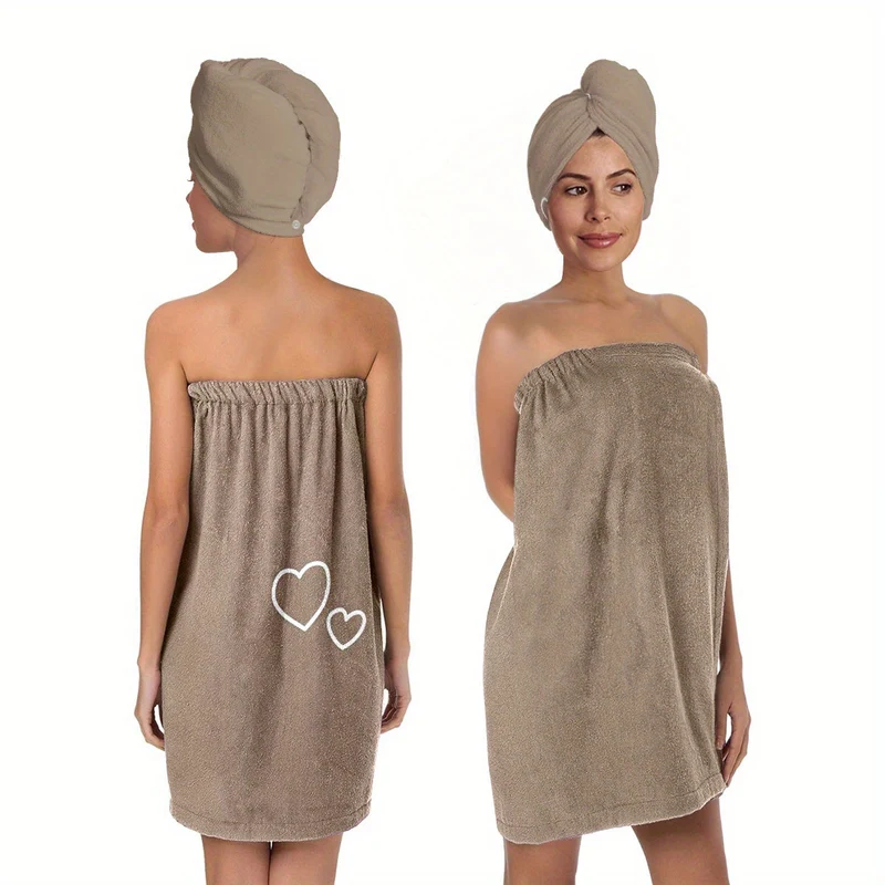 Euroselle Minimalist Bathrobe and Towel Set, Lightweight Quick-Dry Bath Wrap