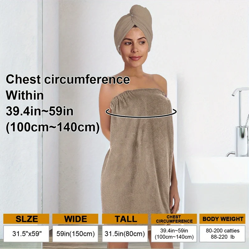 Euroselle Minimalist Bathrobe and Towel Set, Lightweight Quick-Dry Bath Wrap