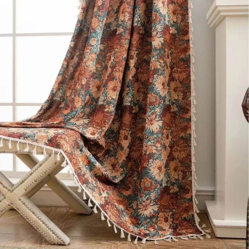 Euroselle Floral Tassel Curtain Panel for Cozy Interiors