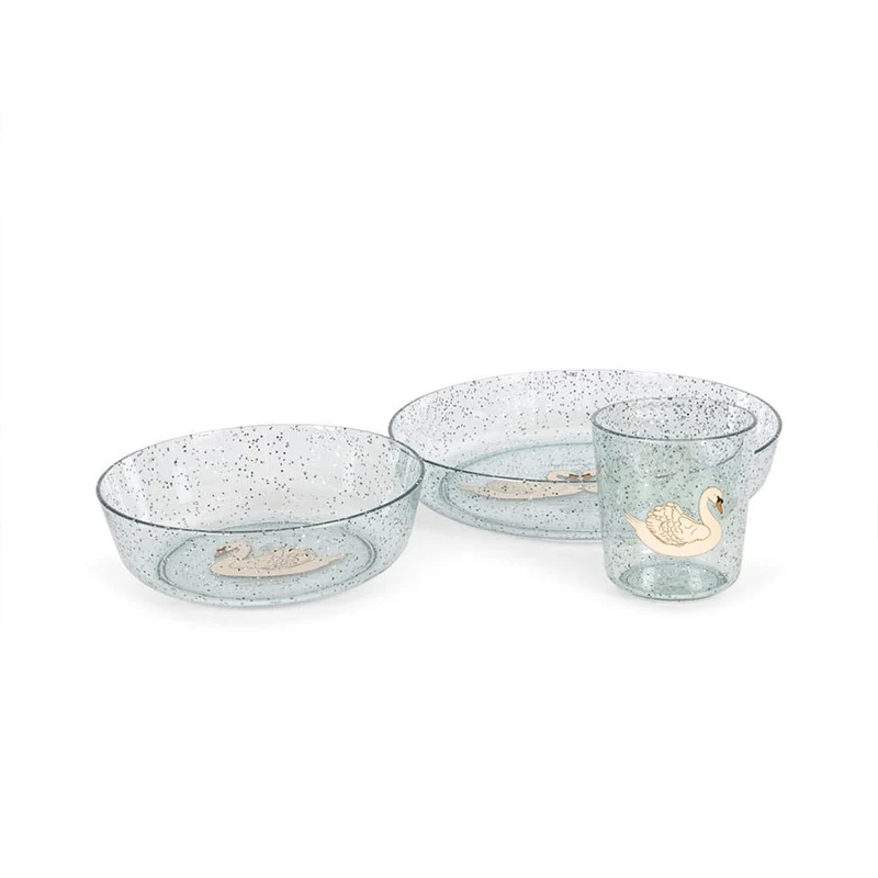 Glitzerndes Geschirr-Set in Swan Blue