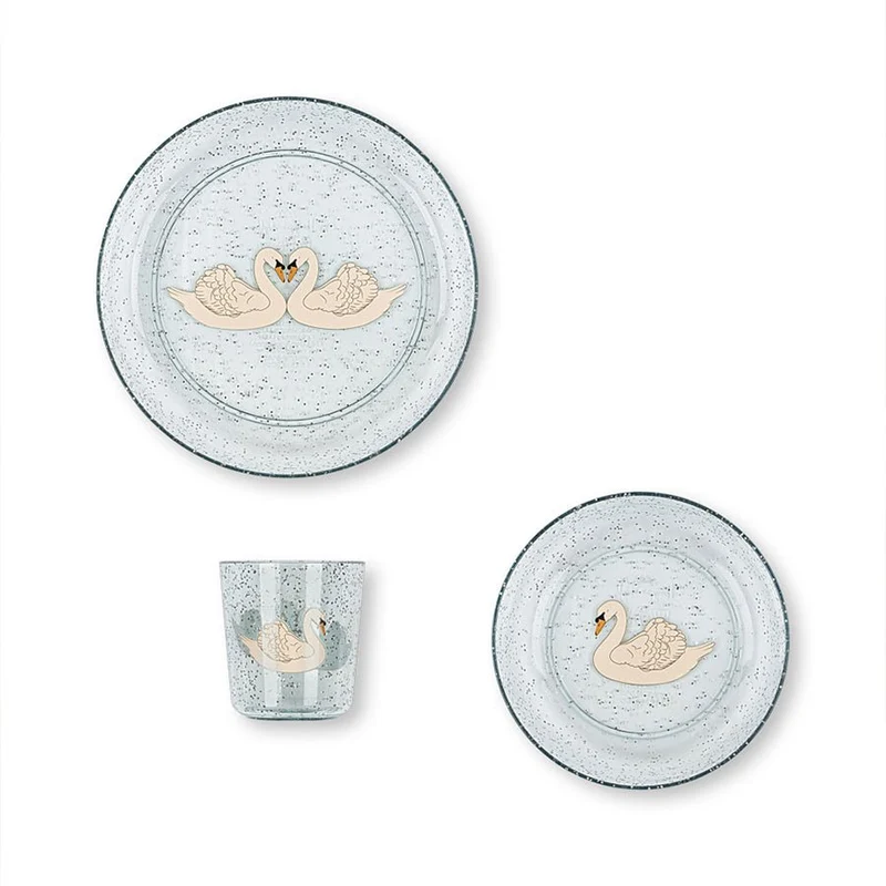 Glitzerndes Geschirr-Set in Swan Blue