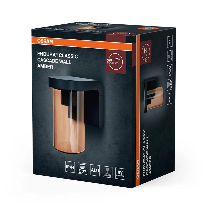 OSRAM Außenwandleuchte E27 Amber, Vintage-Wandleuchte mit Aluminiumgehäuse in Dunkelgrau, IP44-Schutz, stoßfest IK03, für Terrasse und Balkon