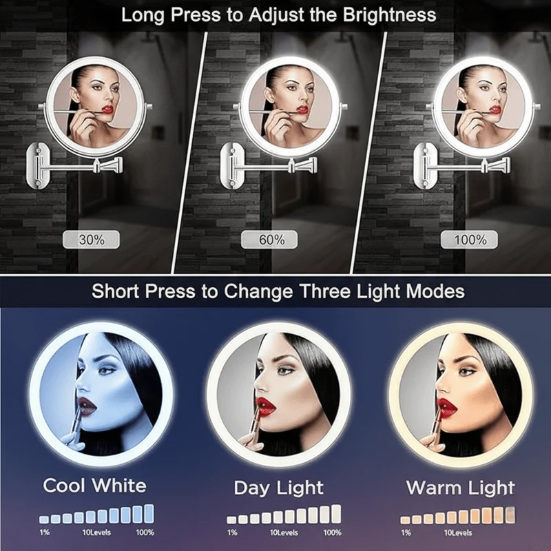 Euroselle LED Magnifying Mirror With Adjustable Lighting