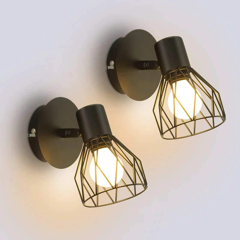 Euroselle Adjustable Spotlight Fixture With Black Metal Wire Cage Ceiling Or Wall Mount