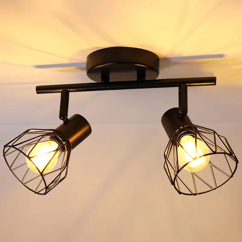 Euroselle Adjustable Spotlight Fixture With Black Metal Wire Cage Ceiling Or Wall Mount
