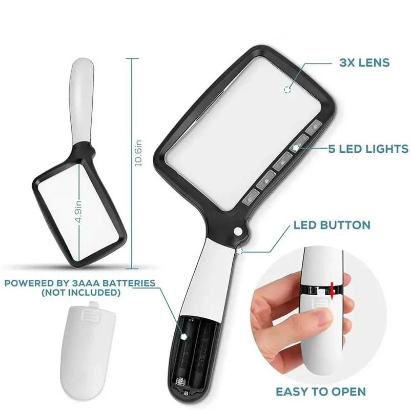 Euroselle Handheld Magnifier With 3x LED For Detailed Inspection