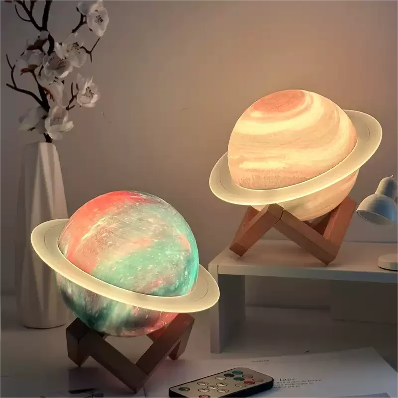 Saturn Shaped Table Lamp With Rechargeable Battery And Bluetooth Speaker, Wooden Stand Euroselle