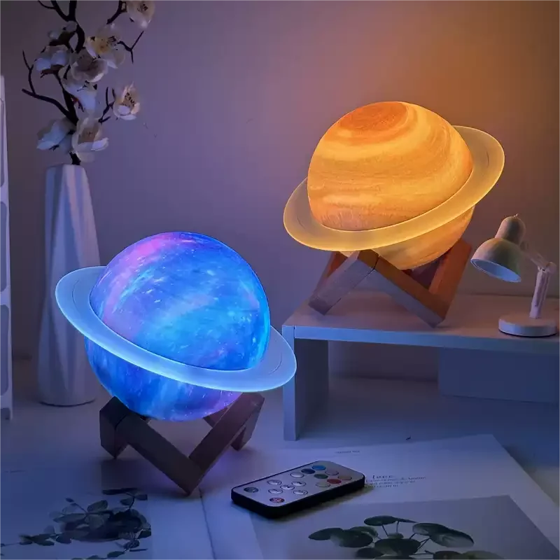 Saturn Shaped Table Lamp With Rechargeable Battery And Bluetooth Speaker, Wooden Stand Euroselle