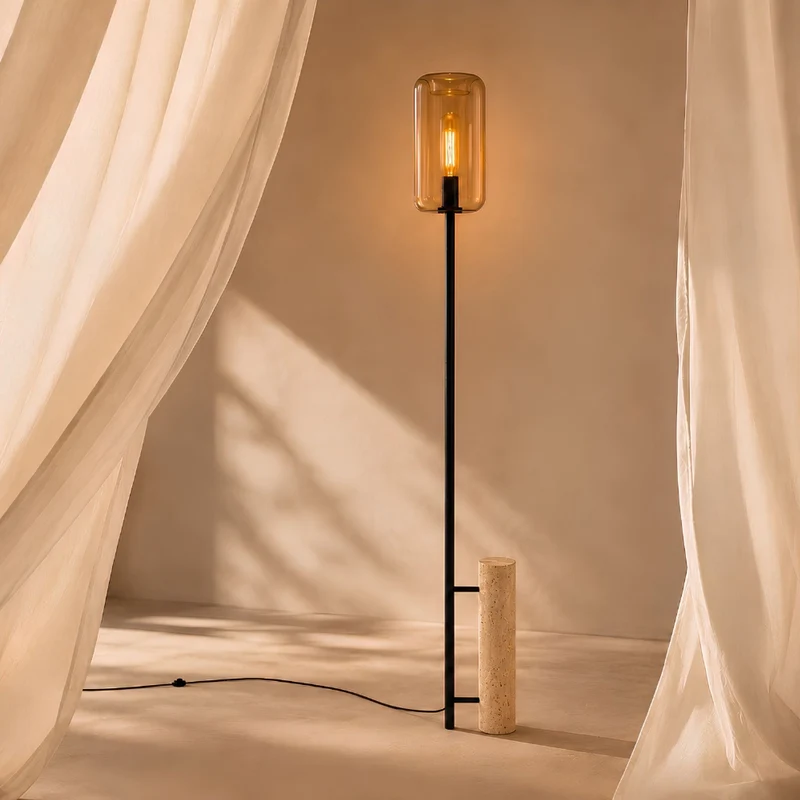 s.luce Cruet Stehlampe Travertin-Stein Schwarz