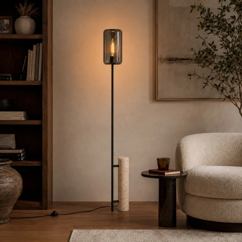 s.luce Cruet Stehlampe Travertin-Stein Schwarz