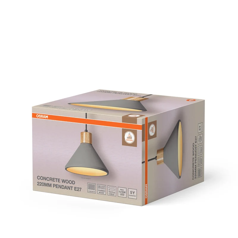OSRAM DECOR Concrete Wood Beton Pendelleuchte, E27, 220 mm