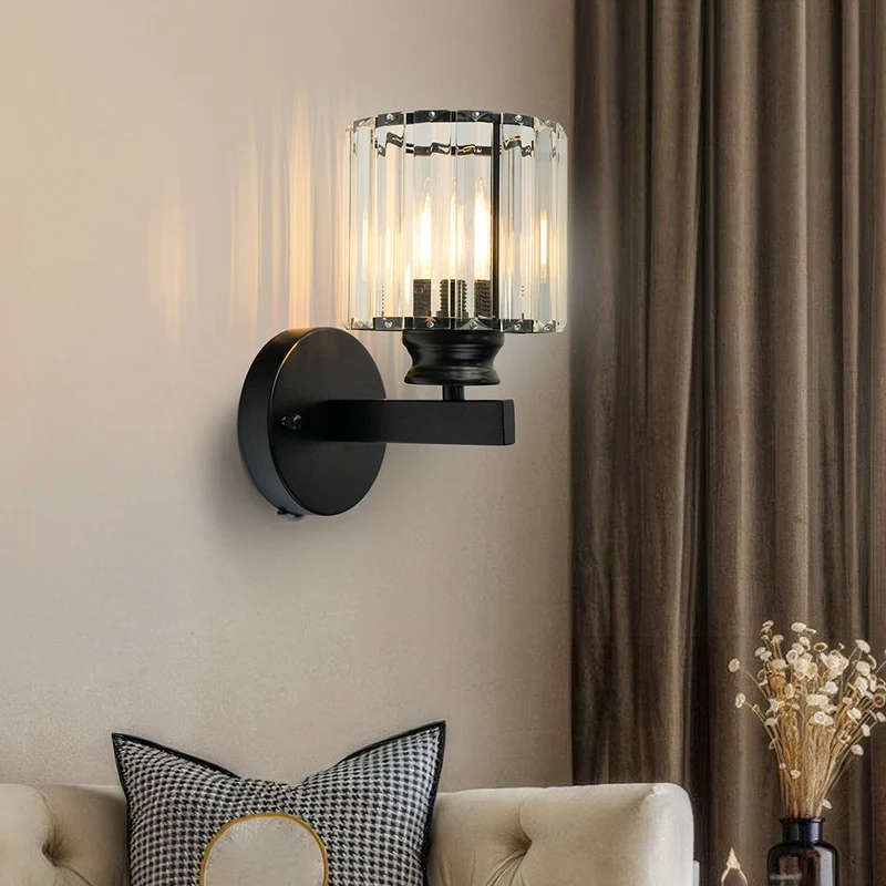 Euroselle Iron Crystal Wall Sconce With E27 Base Round Or Square Glass Shade