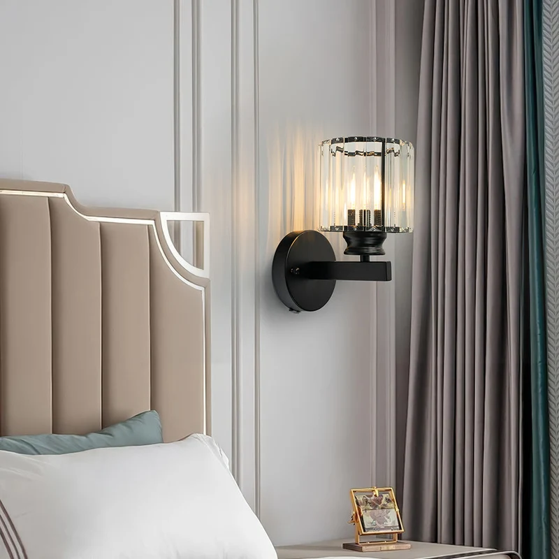 Euroselle Iron Crystal Wall Sconce With E27 Base Round Or Square Glass Shade