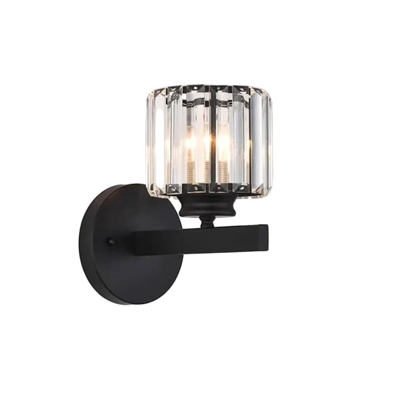 Euroselle Iron Crystal Wall Sconce With E27 Base Round Or Square Glass Shade