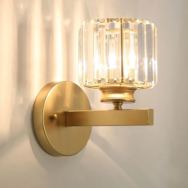 Euroselle Iron Crystal Wall Sconce With E27 Base Round Or Square Glass Shade