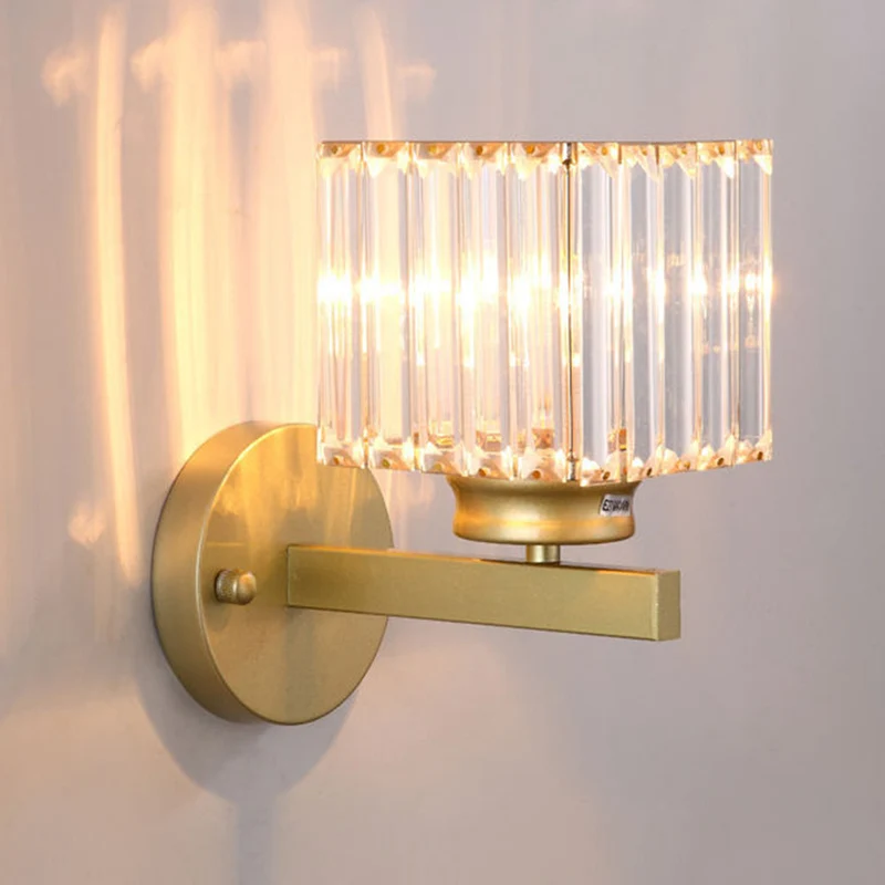 Euroselle Iron Crystal Wall Sconce With E27 Base Round Or Square Glass Shade