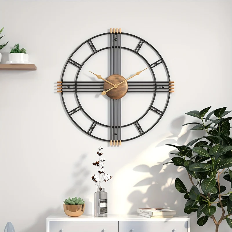 Euroselle Modern Minimalist Cross Wall Clock With Structured Geometric Frame And Silent Movement