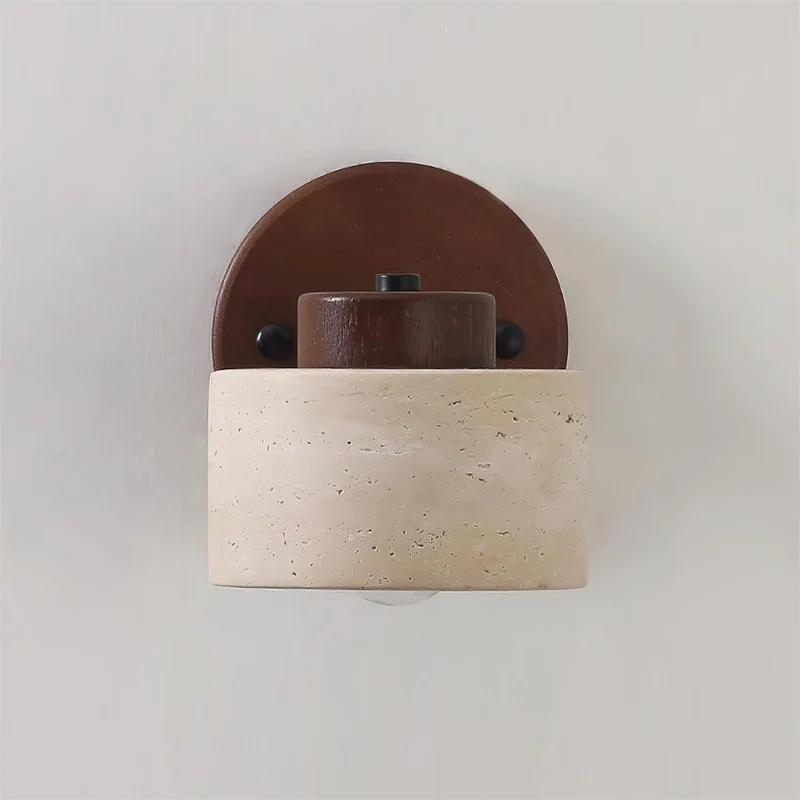 Euroselle Adjustable Wall Sconce With Natural Travertine And Wood