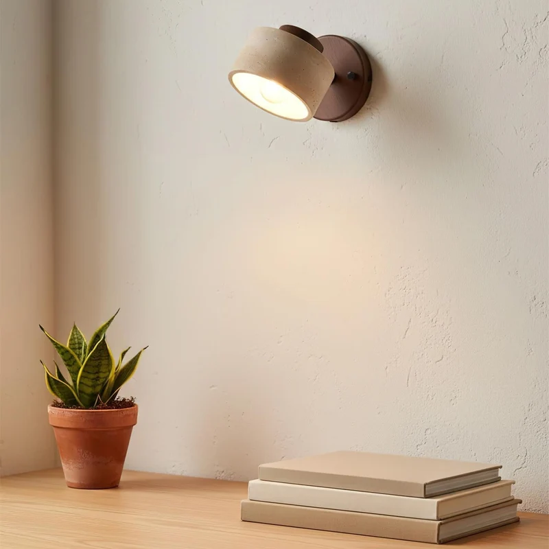 Euroselle Adjustable Wall Sconce With Natural Travertine And Wood